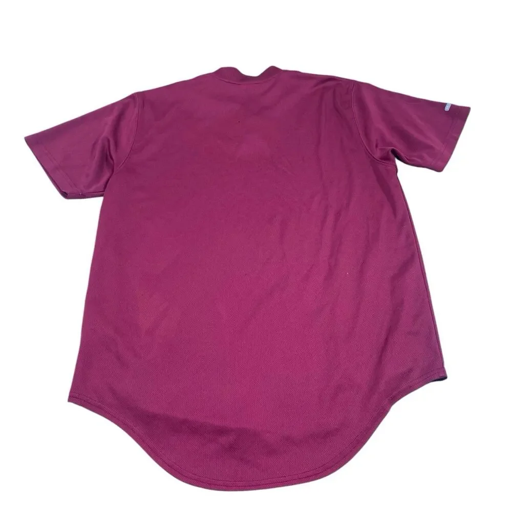VTG Nike Team Henley Shirt Mens MED Maroon Short Sleeve Athletic Baseball Swoosh